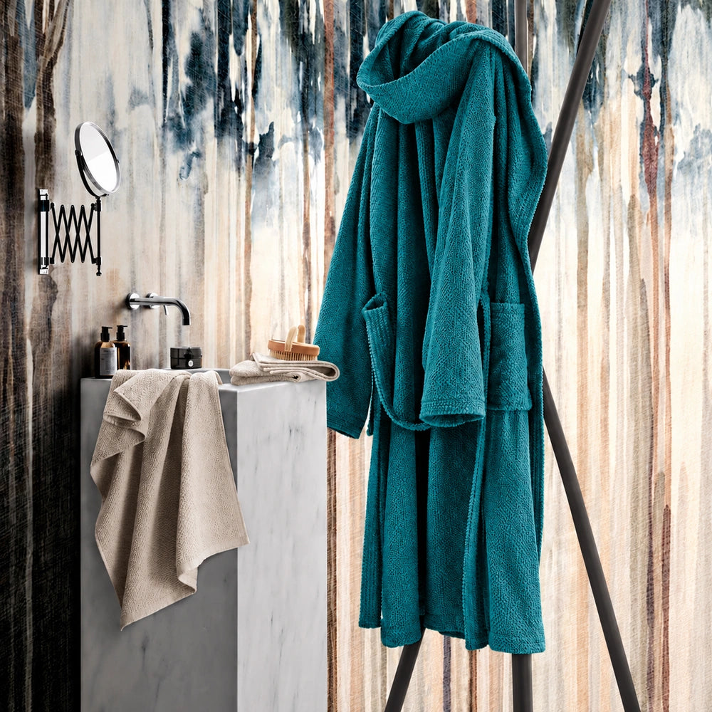 Accappatoio MIAMI in puro cotone jacquard a chicco di riso - Ottanio