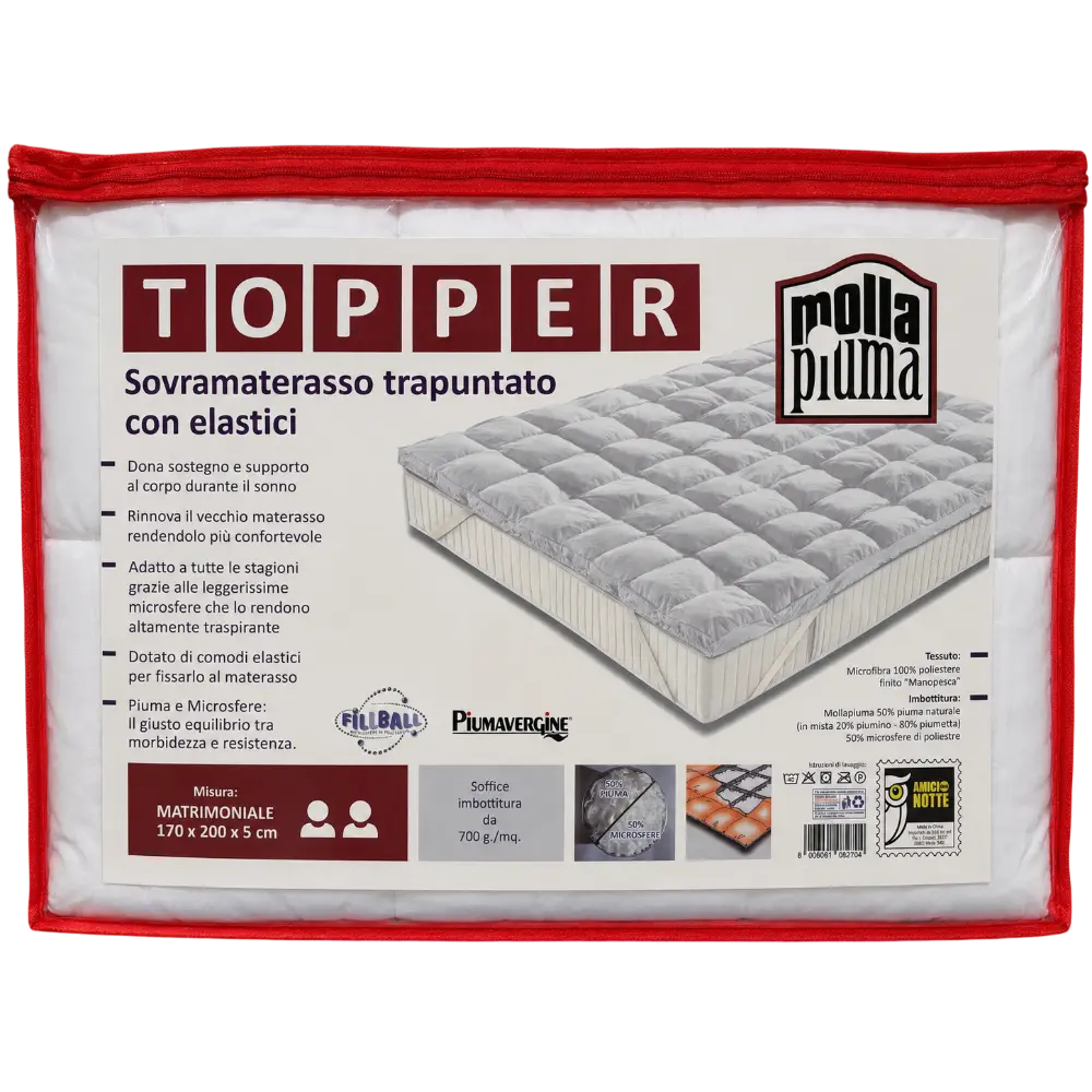 Topper trapuntato in piuma e microsfere con elastici