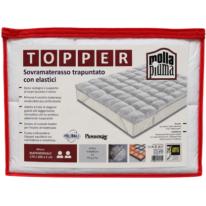 Topper trapuntato in piuma e microsfere con elastici