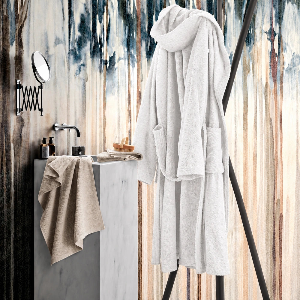 Accappatoio MIAMI in puro cotone jacquard a chicco di riso - Bianco