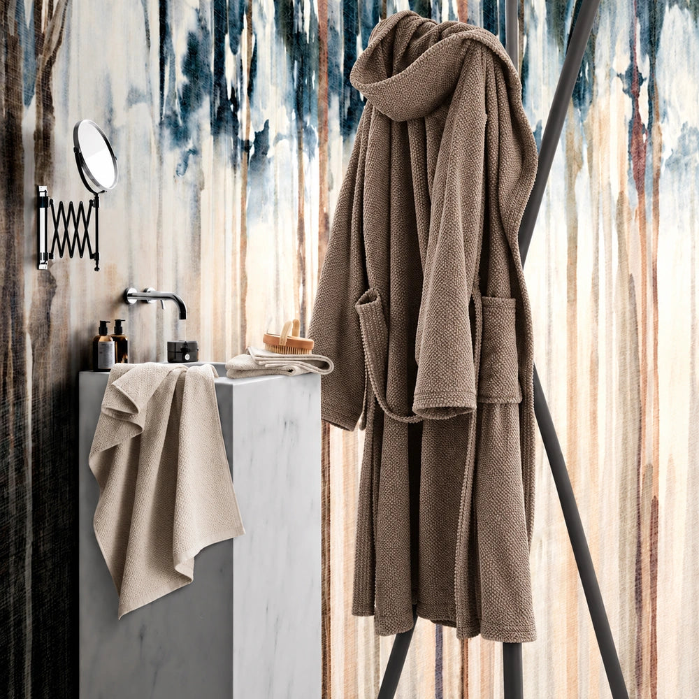 Accappatoio MIAMI in puro cotone jacquard a chicco di riso - Cacao