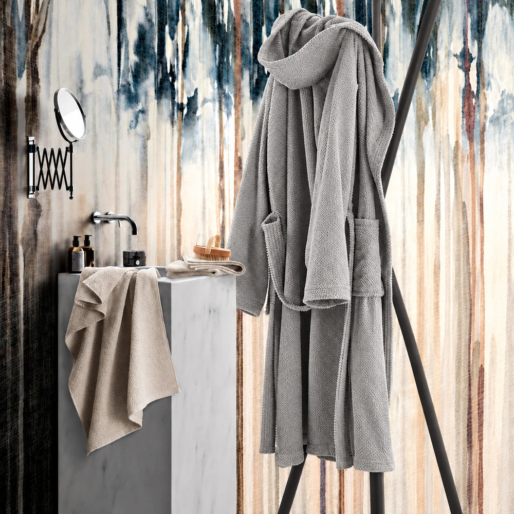 Accappatoio MIAMI in puro cotone jacquard a chicco di riso - Grigio