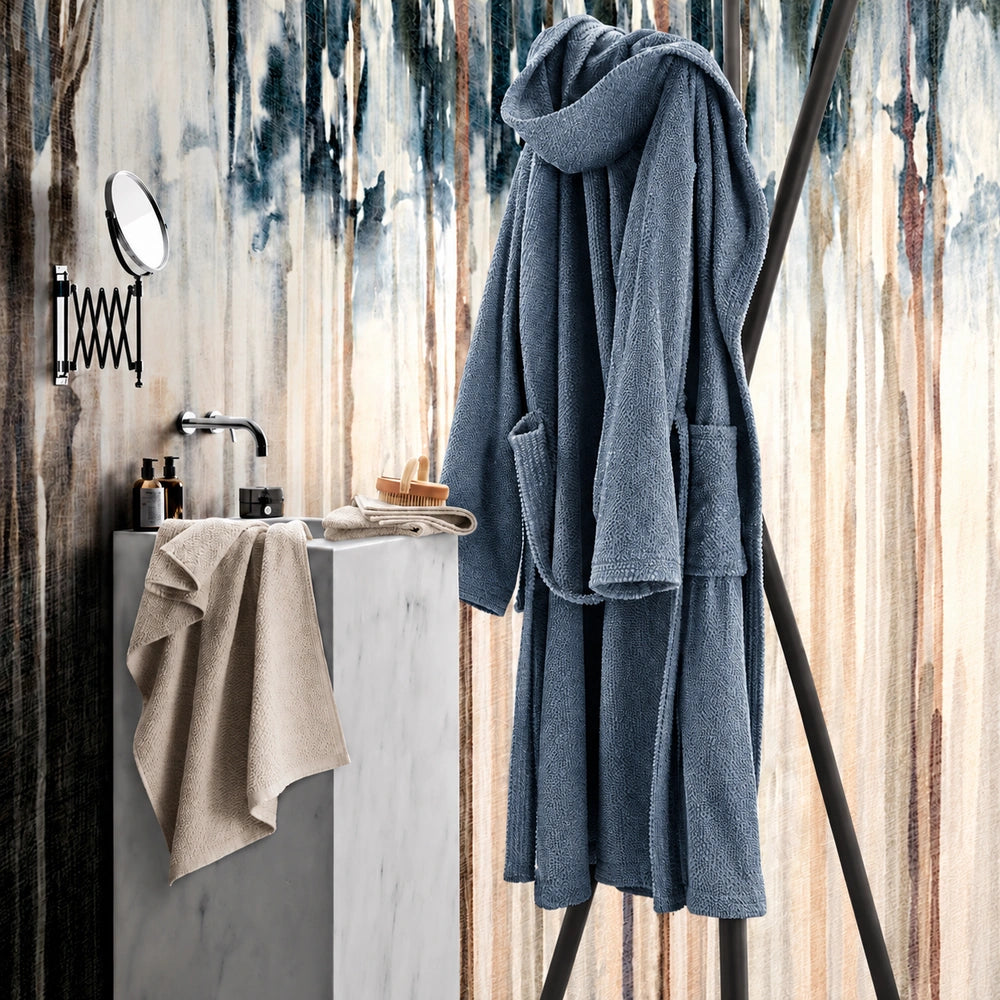 Accappatoio MIAMI in puro cotone jacquard a chicco di riso - Jeans