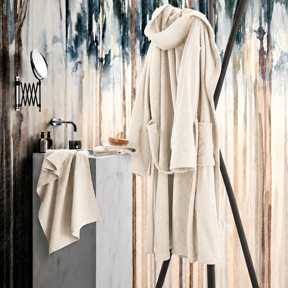 Accappatoio MIAMI in puro cotone jacquard a chicco di riso - Latte