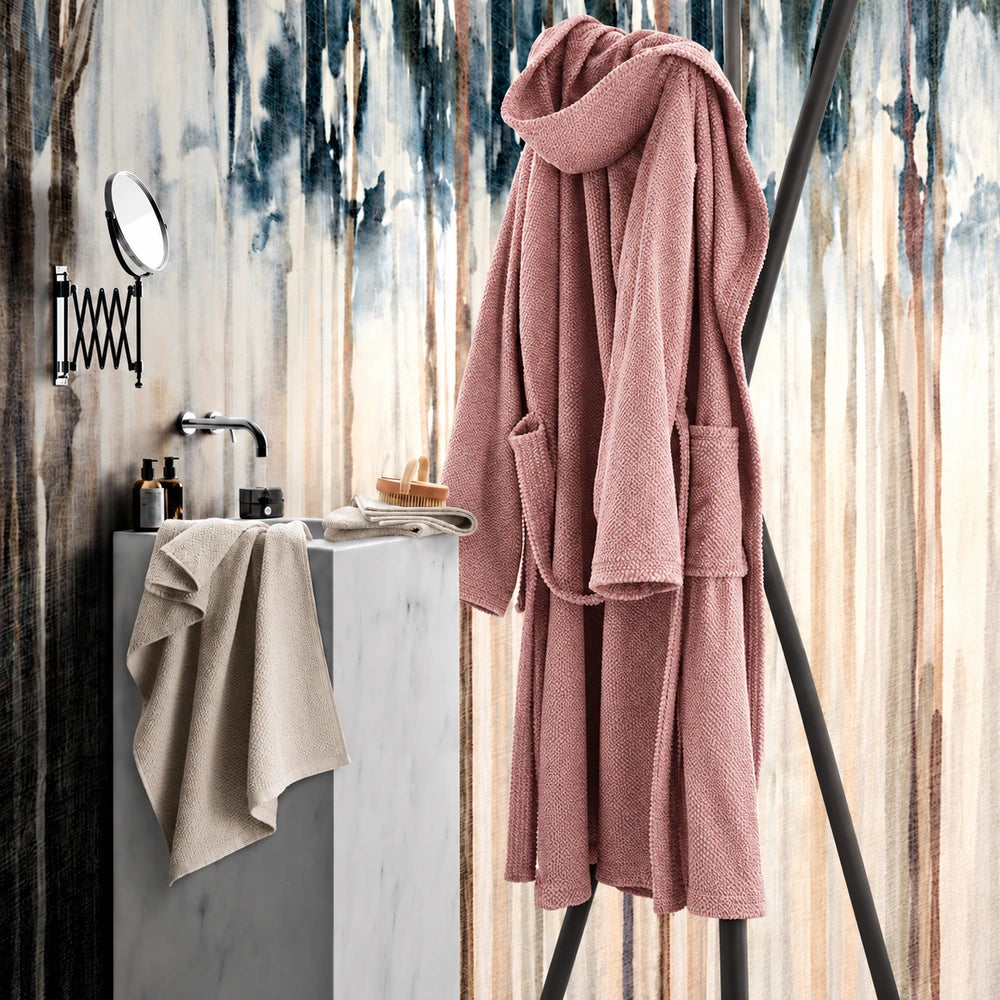 Accappatoio MIAMI in puro cotone jacquard a chicco di riso - Rosa Antico