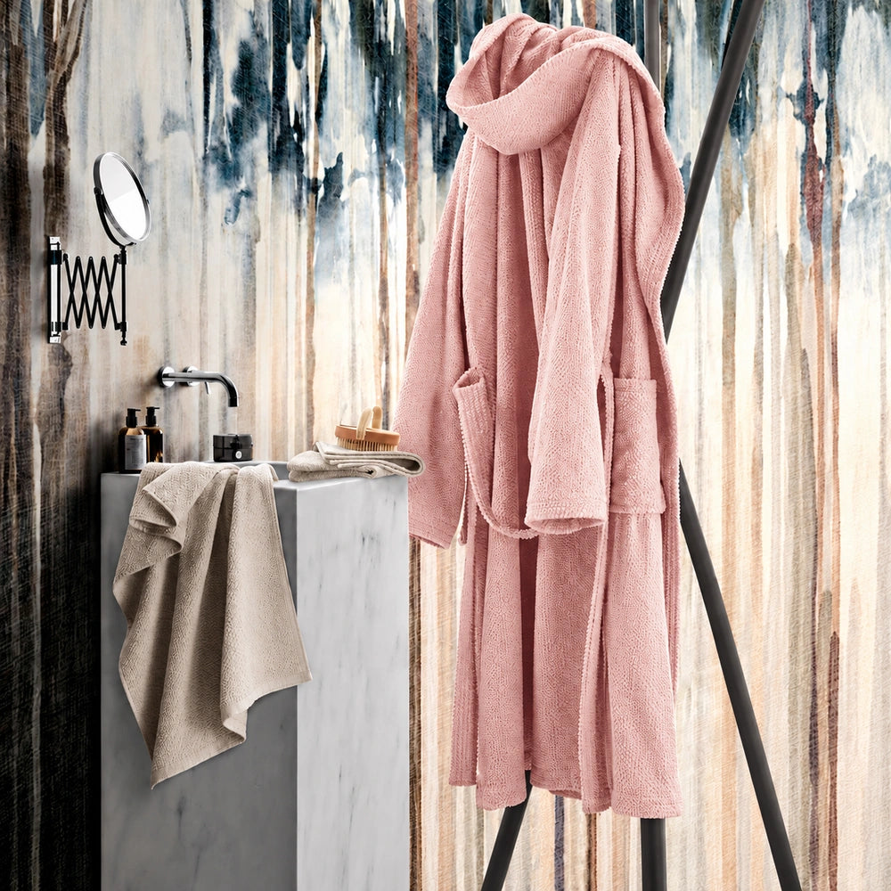 Accappatoio MIAMI in puro cotone jacquard a chicco di riso - Rosa
