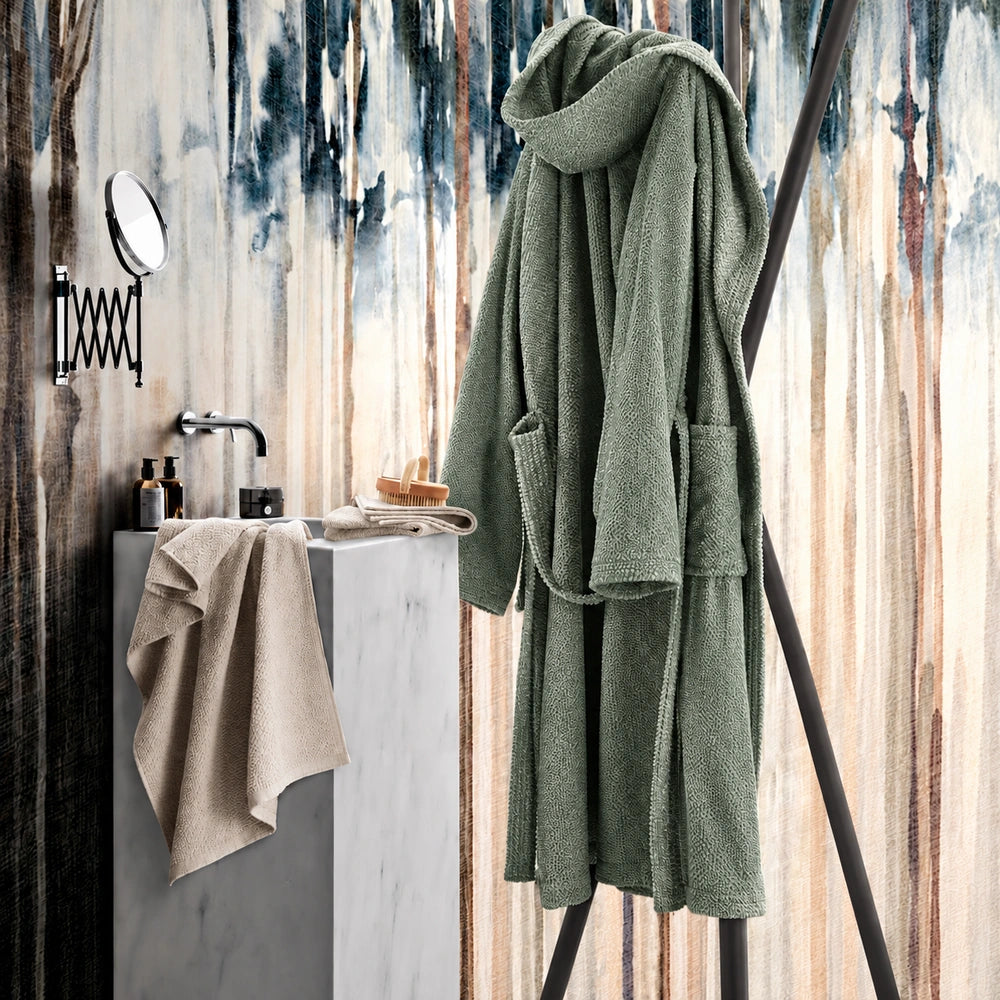 Accappatoio MIAMI in puro cotone jacquard a chicco di riso - Salvia