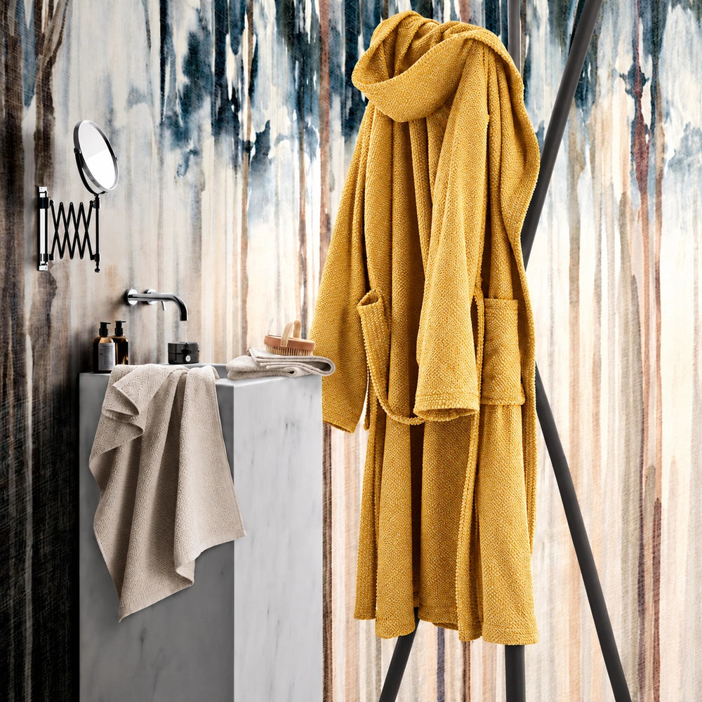Accappatoio MIAMI in puro cotone jacquard a chicco di riso - Senape