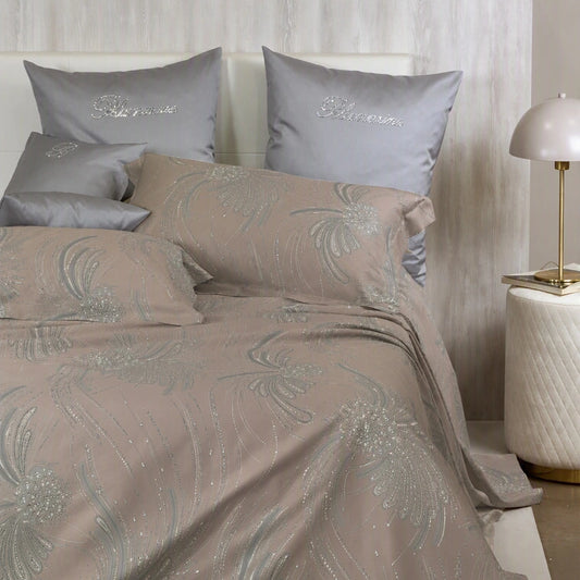 Completo lenzuola copriletto Blumarine BELLE EPOQUE in raso di puro cotone 300 TC - Argilla