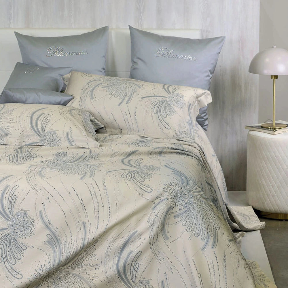 Completo lenzuola copriletto Blumarine BELLE EPOQUE in raso di puro cotone 300 TC - Seppia