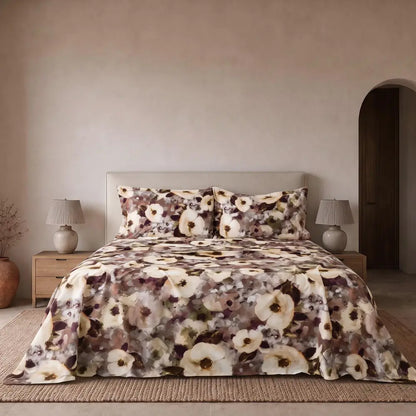 Completo lenzuola copriletto EIRA in percalle di cotone Beige – vista completa del letto