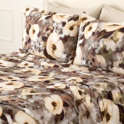 Completo lenzuola copriletto EIRA in percalle di cotone Beige – dettaglio del lenzuolo e delle federe