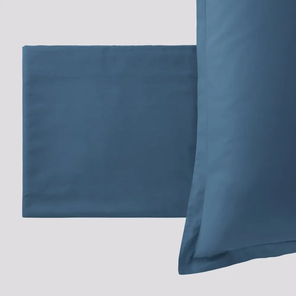 Completo letto PAINT Blu denim, lenzuola piegate e federa