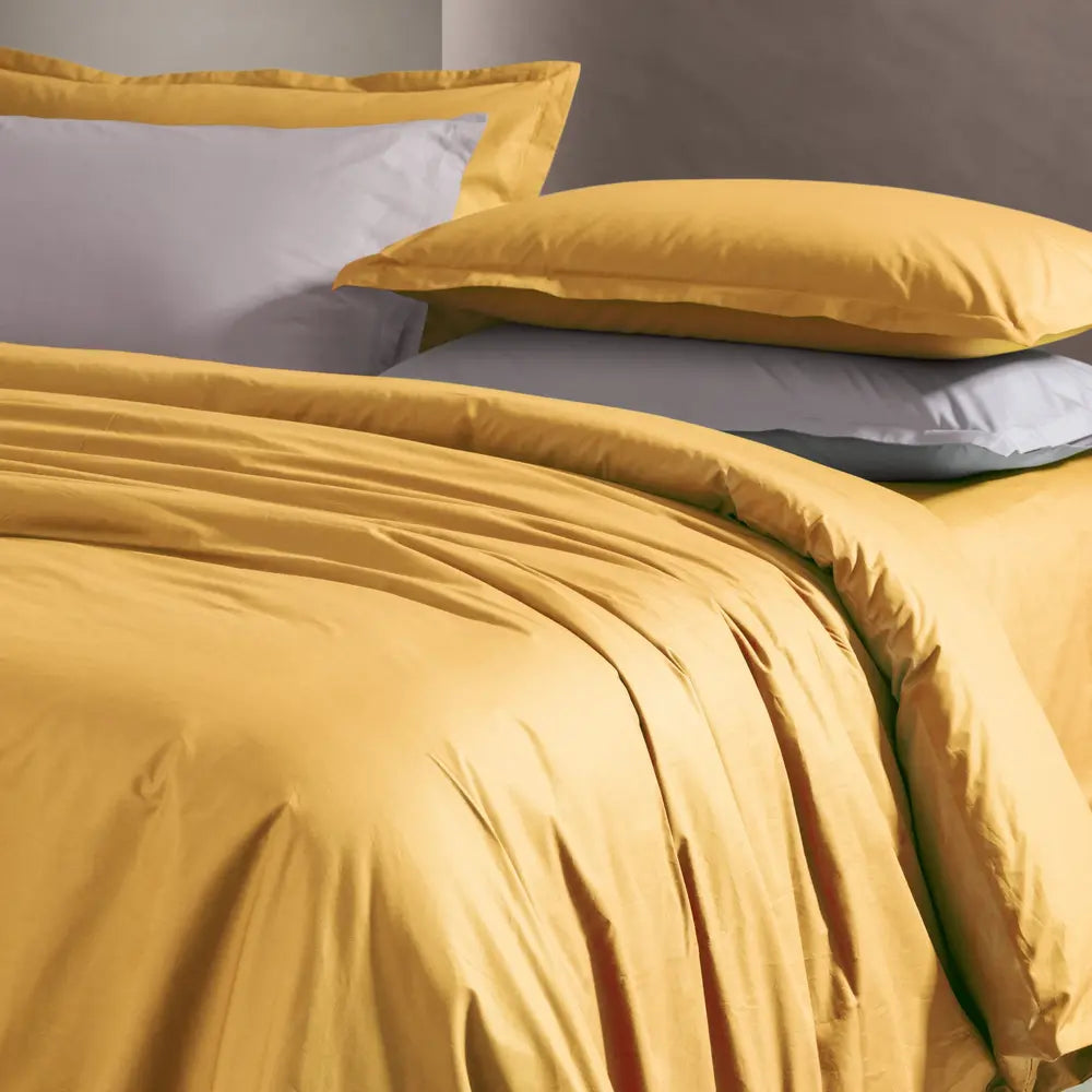 Parure copripiumino PAINT Senape - letto in madapolam di puro cotone