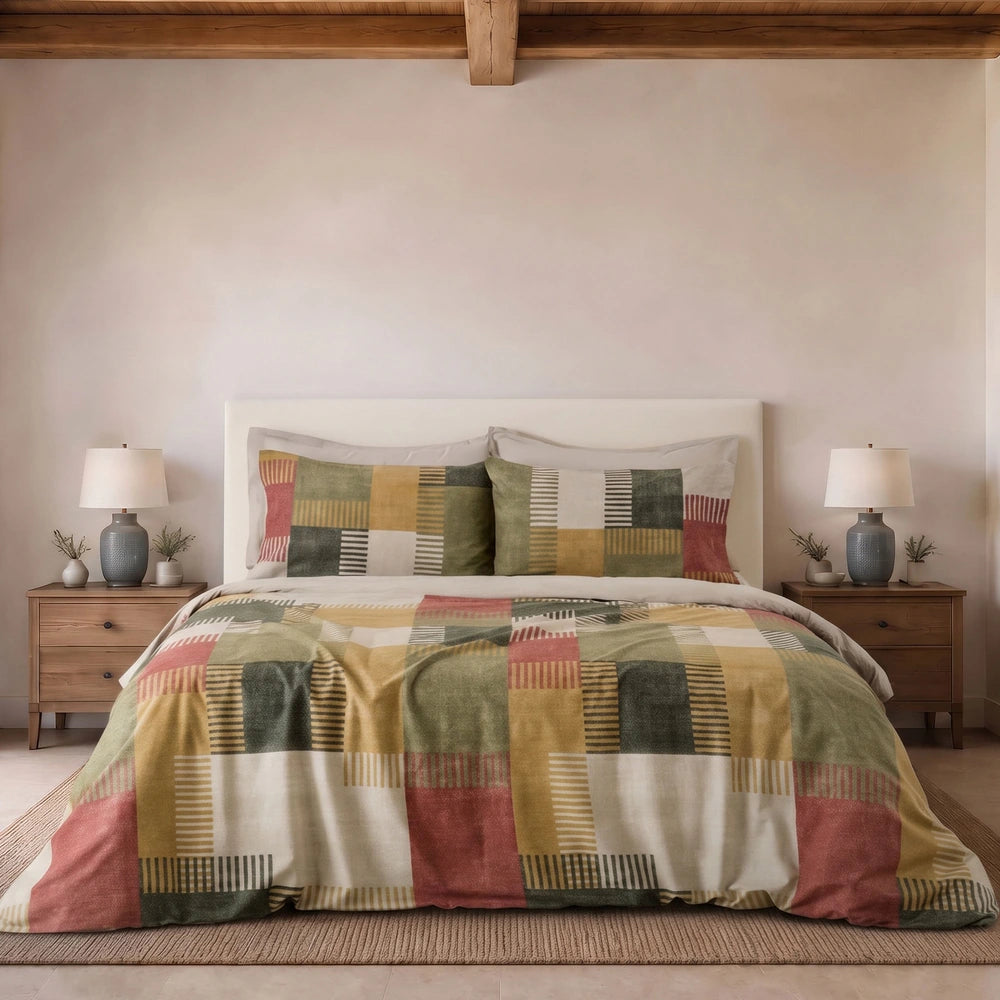Parure copripiumino PARKER in puro cotone, Verde Salvia – vista completa del letto