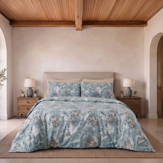 Parure copripiumino PERLA in puro cotone azzurro - letto