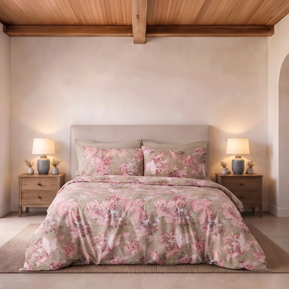 Parure copripiumino PERLA in puro cotone rosa - letto