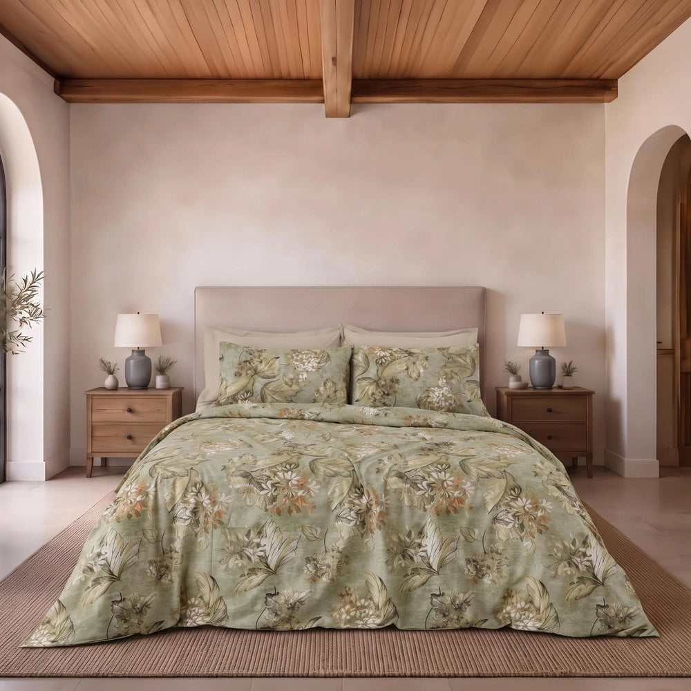 Parure copripiumino PERLA in puro cotone verde - letto