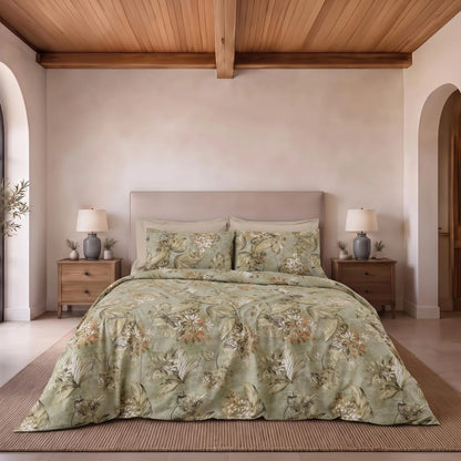 Parure copripiumino PERLA in puro cotone verde - letto
