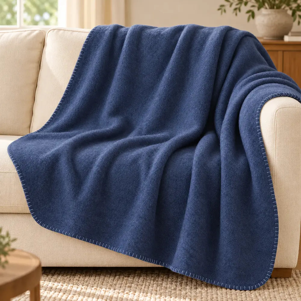 Plaid coperta in pile double face ALPURA 210 × 240 cm - Blu Pavone