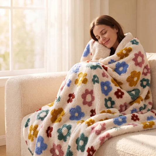 Plaid Double Sherpa BLUMEN con fantasia floreale