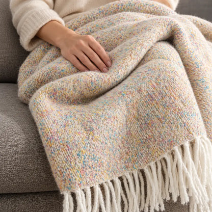Dettaglio della morbida finitura effetto mohair del plaid TWID