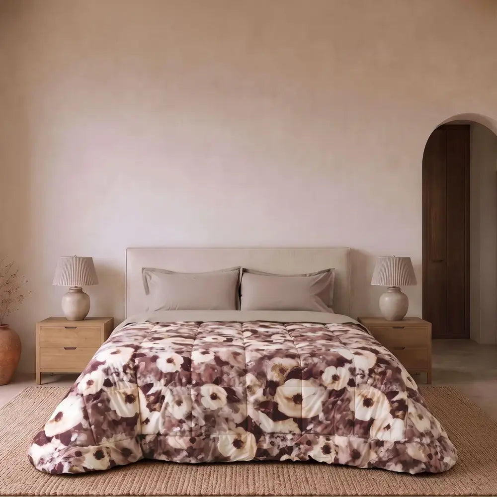 Trapunta invernale in velluto EIRA Beige - vista frontale